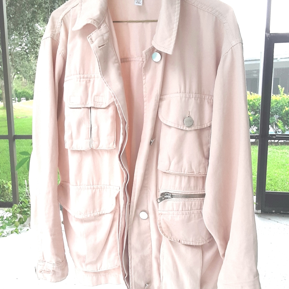 Topshop oversized pink denim jacket